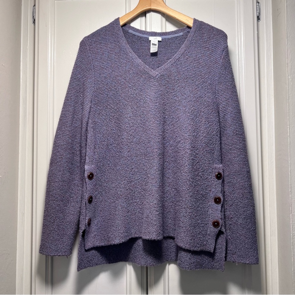 J. Jill Heather Azure Textured Side Button Pullover Sweater Knit Women's Medium